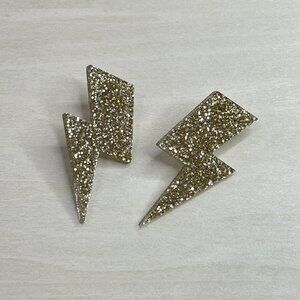 Lightning Bolt Post Earrings - Gold Glitter Fun Festival Costume